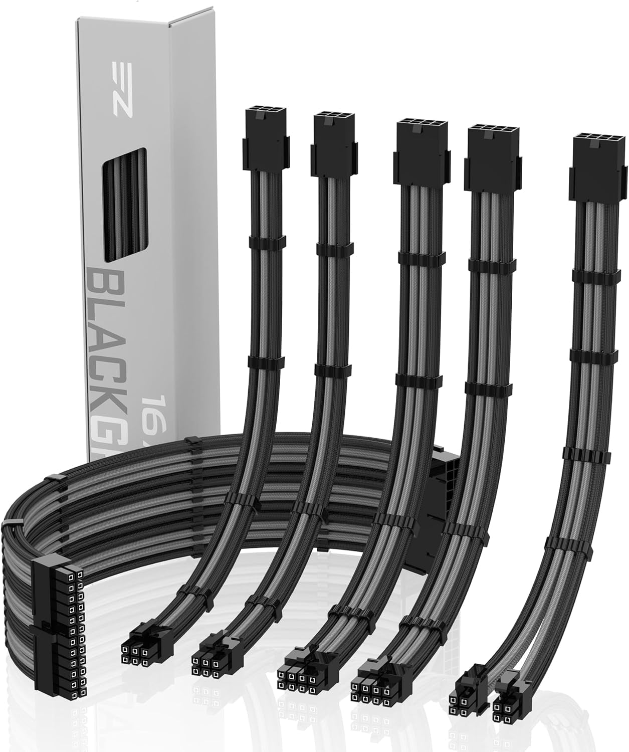 EZDIY-FAB PSU Cable Extension Kit Sleeved Cable Custom Power Supply Sleeved Extension 16 AWG 24-PIN 8-PIN 6-PIN 4+4-PIN with Combs- Black/Purple