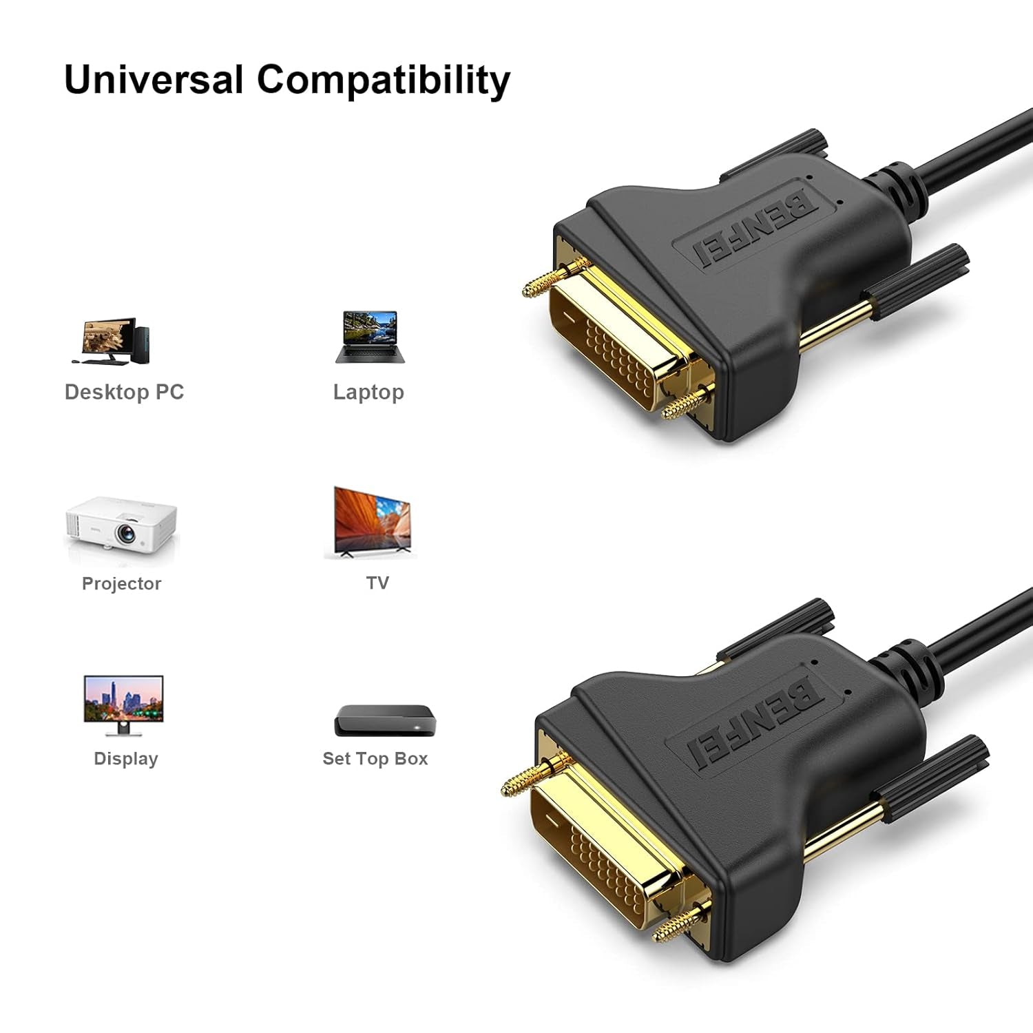 BENFEI DVI to DVI Cable, 1.8 Meter DVI-D 24+1 Gold Plated Cable, Dual Link Support High Resolution 2560X1600 for Gaming, DVD, Laptop, HDTV