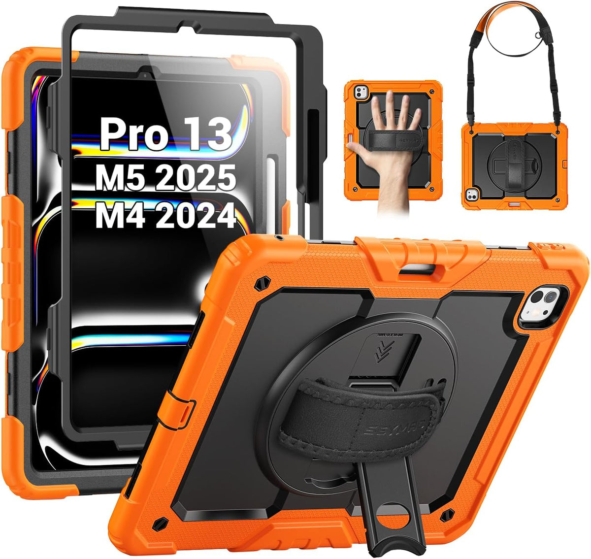 SEYMAC for Ipad 9Th/8Th/7Th Generation Case 10.2" 2021-2019, Full-Body Shockproof Heavy Duty Protective Case with Screen Protector, Rotating Stand/Handle/Shoulder Strap for Ipad 10.2, Black/Blue