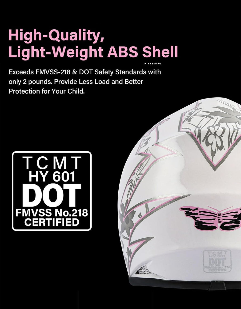 TCT-MOTORPARTS DOT Youth Kids Dirt Bike Full Face Helmets Motocross ATV Offroad Four Wheeler Helmet Pink Butterfly Medium Size