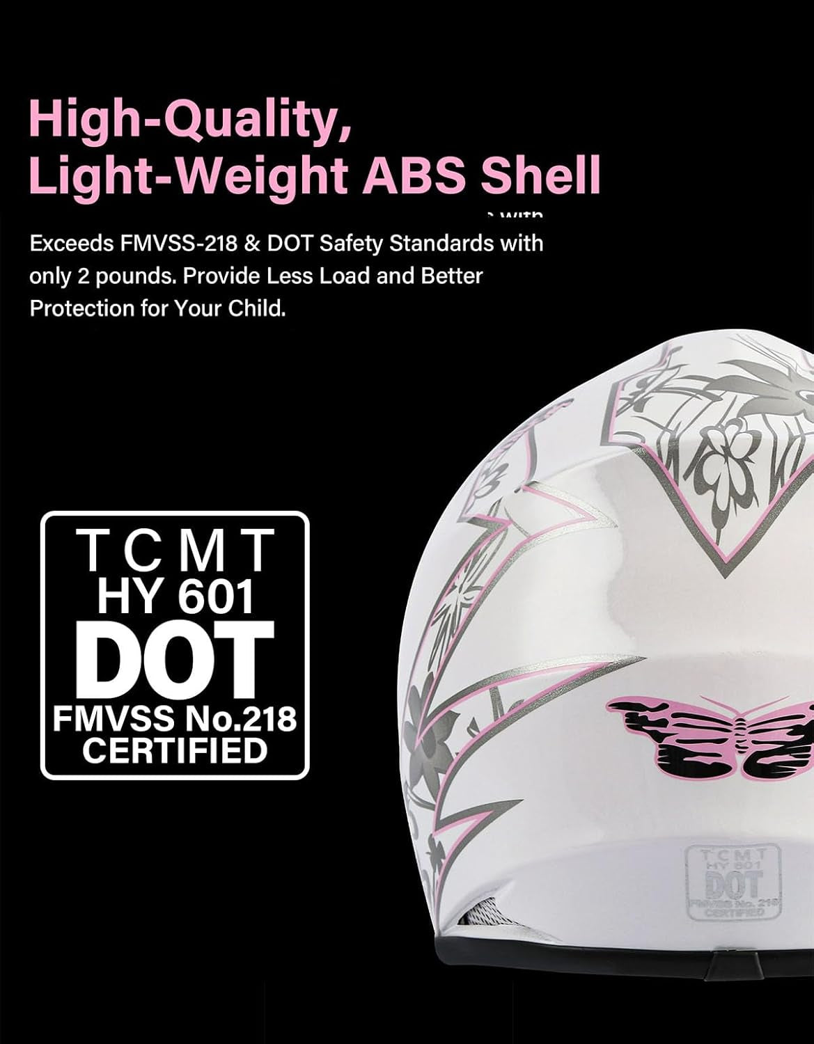 TCT-MOTORPARTS DOT Youth Kids Dirt Bike Full Face Helmets Motocross ATV Offroad Four Wheeler Helmet Pink Butterfly Medium Size