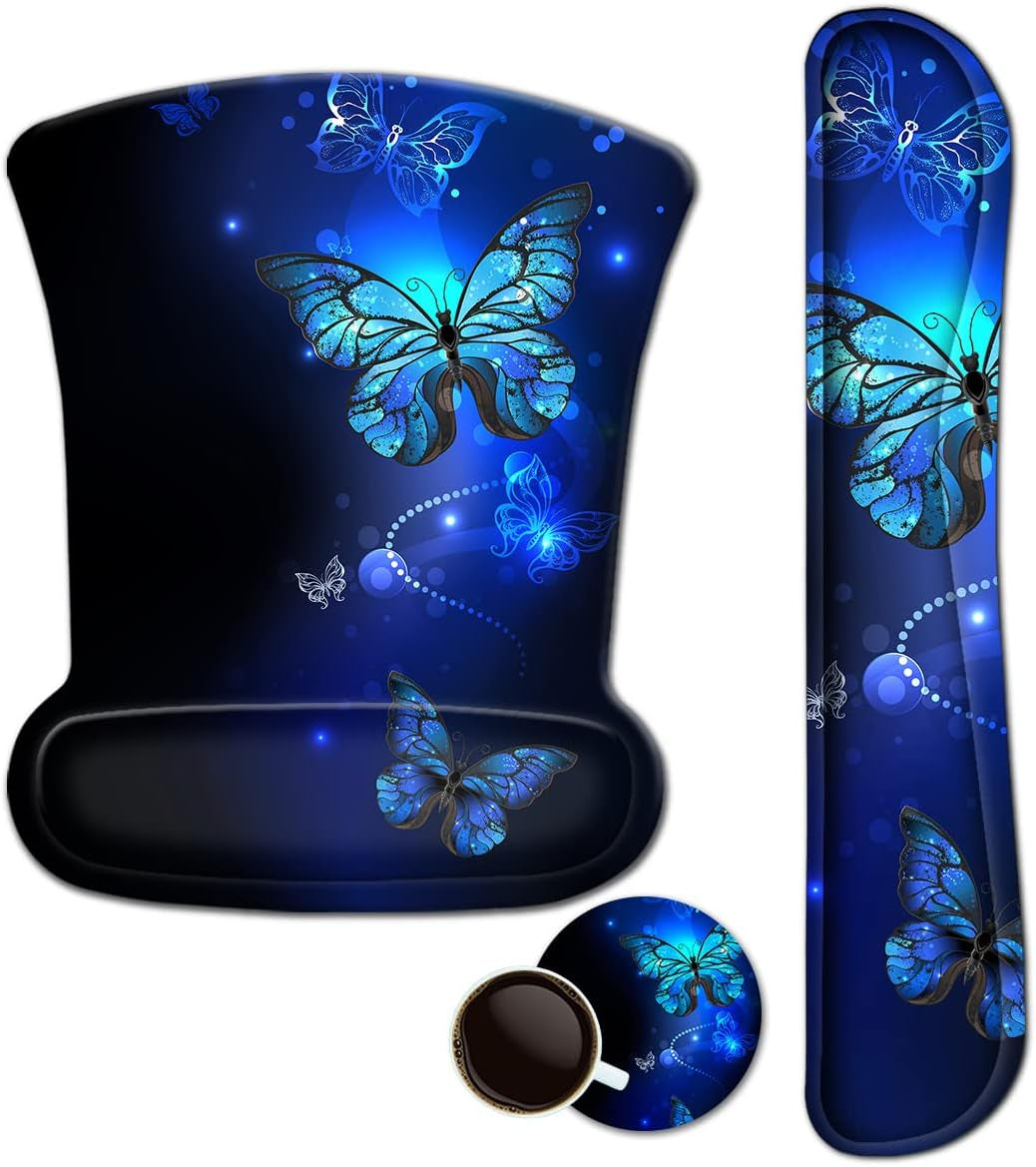 Mouse Pad with Wrist Support and Keyboard Wrist Rest Pad Set,Ergonomic Mouse Pads for Computers Laptop,Non-Slip Comfortable Mousepad W/Raised Memory Foam for Easy Typing & Pain Relief (Starry Night)