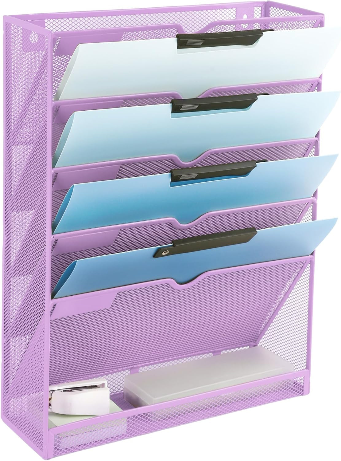 EASEPRES 8 Pocket Mesh Hanging Wall File Organizer, Wall Mounted Mail Paper Document Folder Holder, Clipboard Storage Organization Magazine Rack with Nametag Label for Office Home School, Black