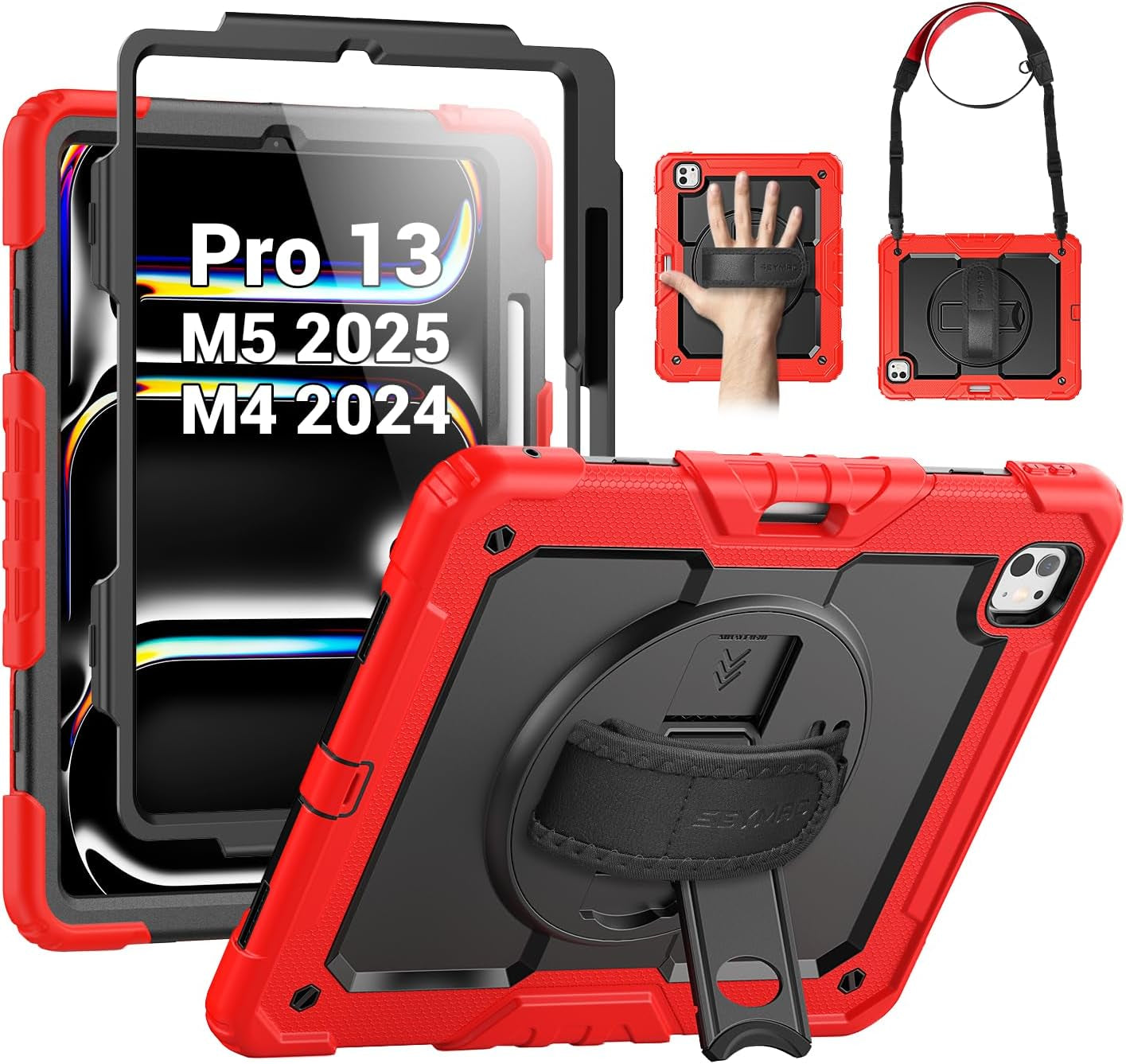 SEYMAC for Ipad 9Th/8Th/7Th Generation Case 10.2" 2021-2019, Full-Body Shockproof Heavy Duty Protective Case with Screen Protector, Rotating Stand/Handle/Shoulder Strap for Ipad 10.2, Black/Blue