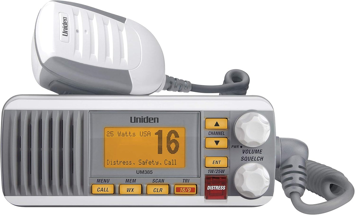 Uniden UM385BK 25 Watt Fixed Mount Marine VHF Radio, Waterproof, Noaa Weather Alert, All Usa/Intl/Canadian Marine Channels
