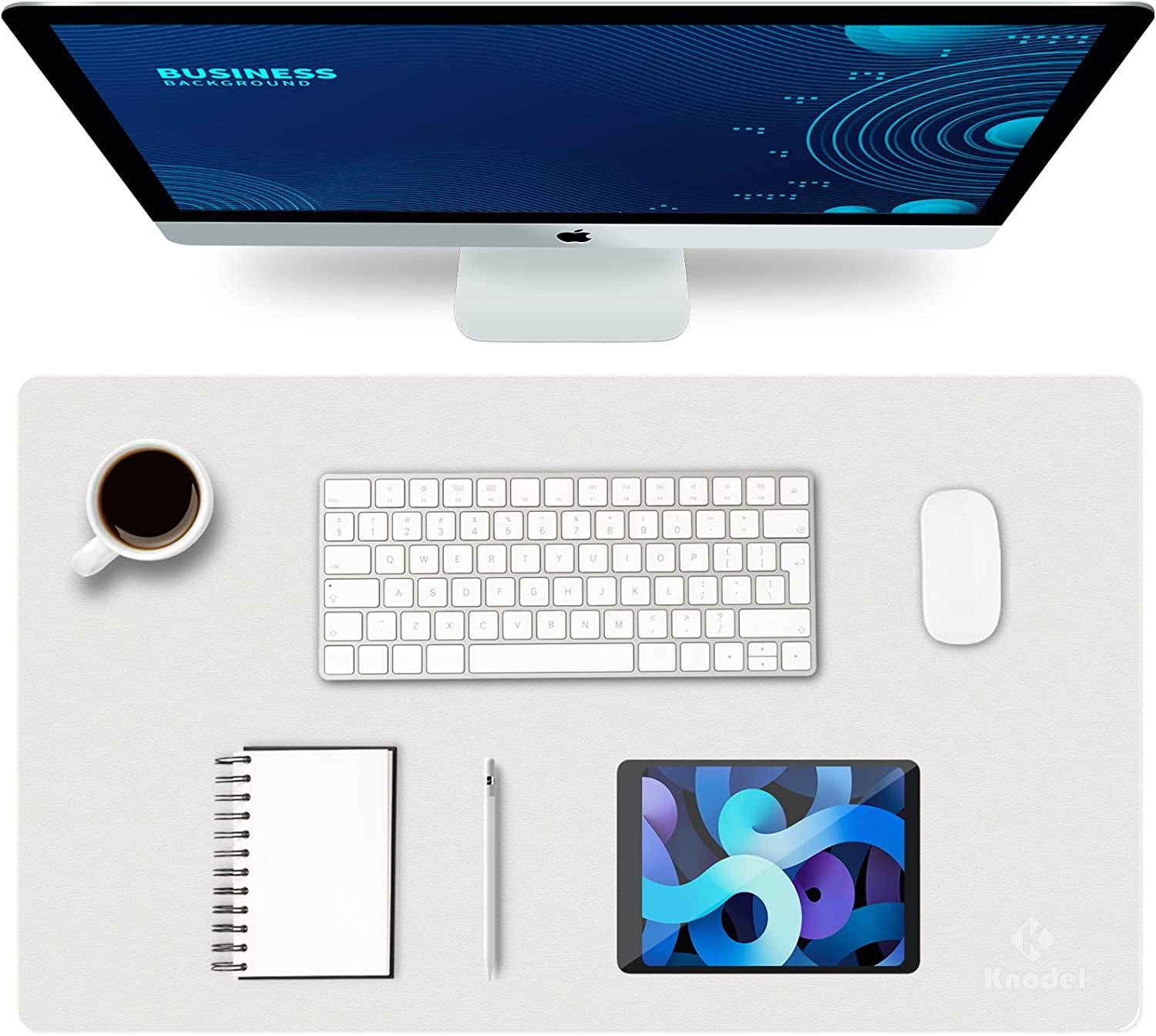 K KNODEL Large Office Leather Desk Mat, Mouse and Keyboard Pad, Computer and Laptop Mat, Desktop Protector and Cover, Writing Pad and Blotter (31.5"X15.7", White)