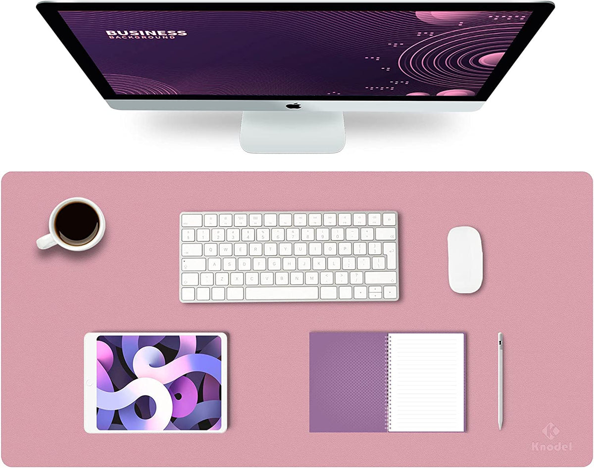 K KNODEL Large Office Leather Desk Mat, Mouse and Keyboard Pad, Computer and Laptop Mat, Desktop Protector and Cover, Writing Pad and Blotter (31.5"X15.7", White)