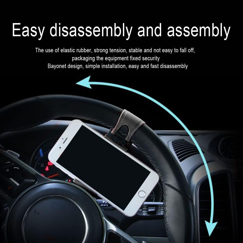 HAOBO Car Phone Holder - Adjustable Car Cradle, Steering Wheel Phone Mount, Universal Mobile Phone Mount, Hands Free Automobile Cell Phone Holder for Most Steering Wheels (Black)