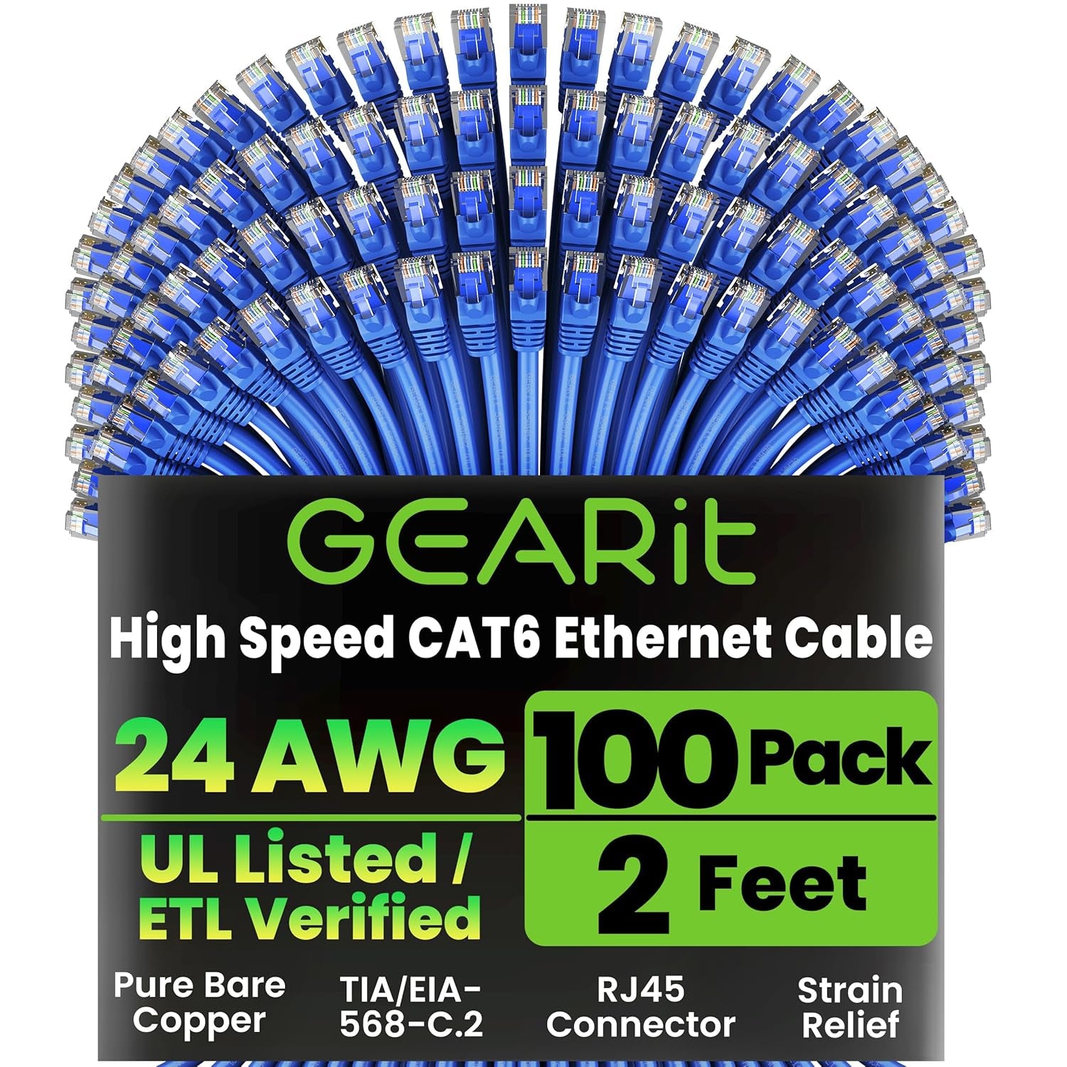 Gearit Cat 6 Ethernet Cable (10-Pack 10 Feet) Cat6 Network Patch, 10Gbps, RJ45, Snagless Cord, Gold-Plated Connectors, Internet for PC, TV, Tablet, Router, Printer, Servers, IT Data Center - Green