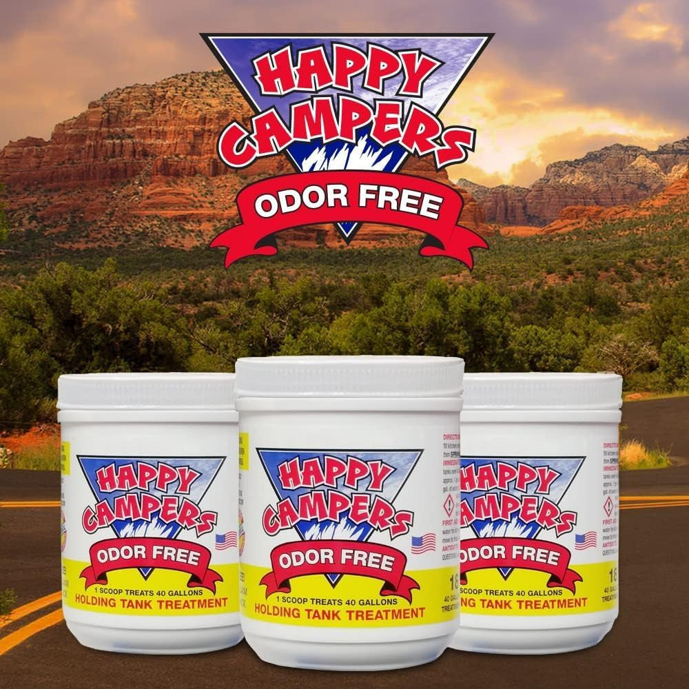 Happy Campers RV Toilet Treatment - Powerful Odor Control, Long-Lasting RV Tank Treatment - Prevents Clogs, Buildup, Sensor Failure - Keeps Holding Tank Clean & Healthy, Odor Free (18 Treatments)