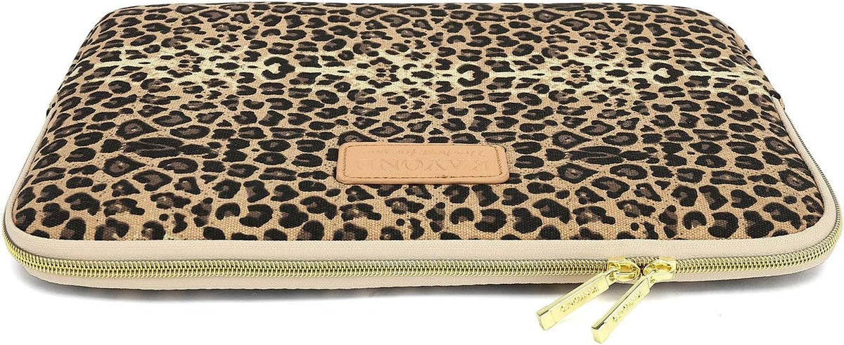 Kayond KY-03 Canvas Fabric 15.6 Inch Laptops Sleeve - Brown Leopard Print