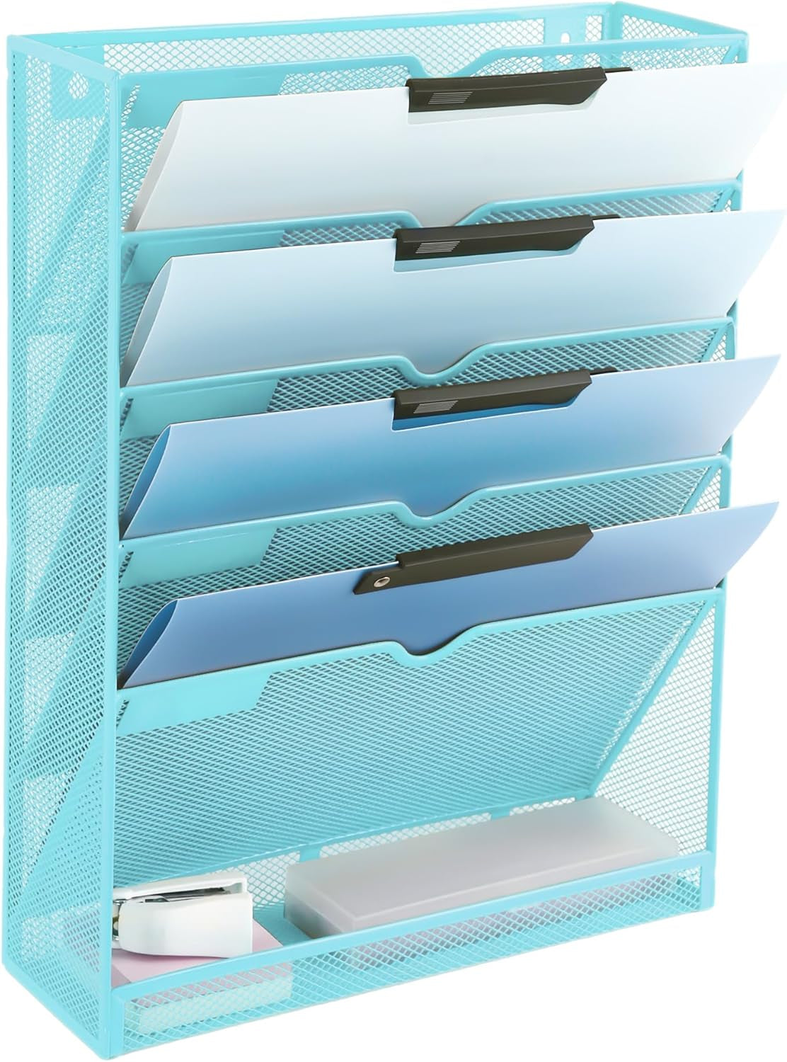 EASEPRES 8 Pocket Mesh Hanging Wall File Organizer, Wall Mounted Mail Paper Document Folder Holder, Clipboard Storage Organization Magazine Rack with Nametag Label for Office Home School, Black