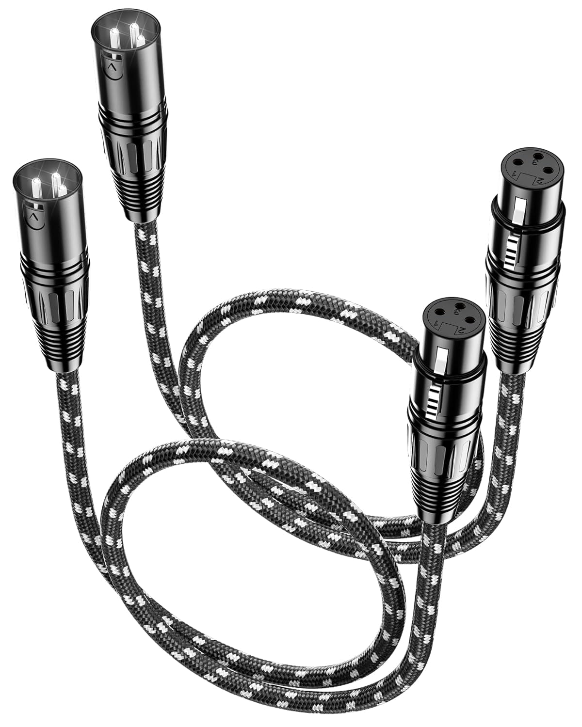 XLR Cables, 3Ft 2 Pack Microphone Cable, XLR Male to Female Balanced Microphone Cord 3 Pin, 3 Foot Short Mic Cord Oxygen-Free Copper (OFC) Nylon Braided