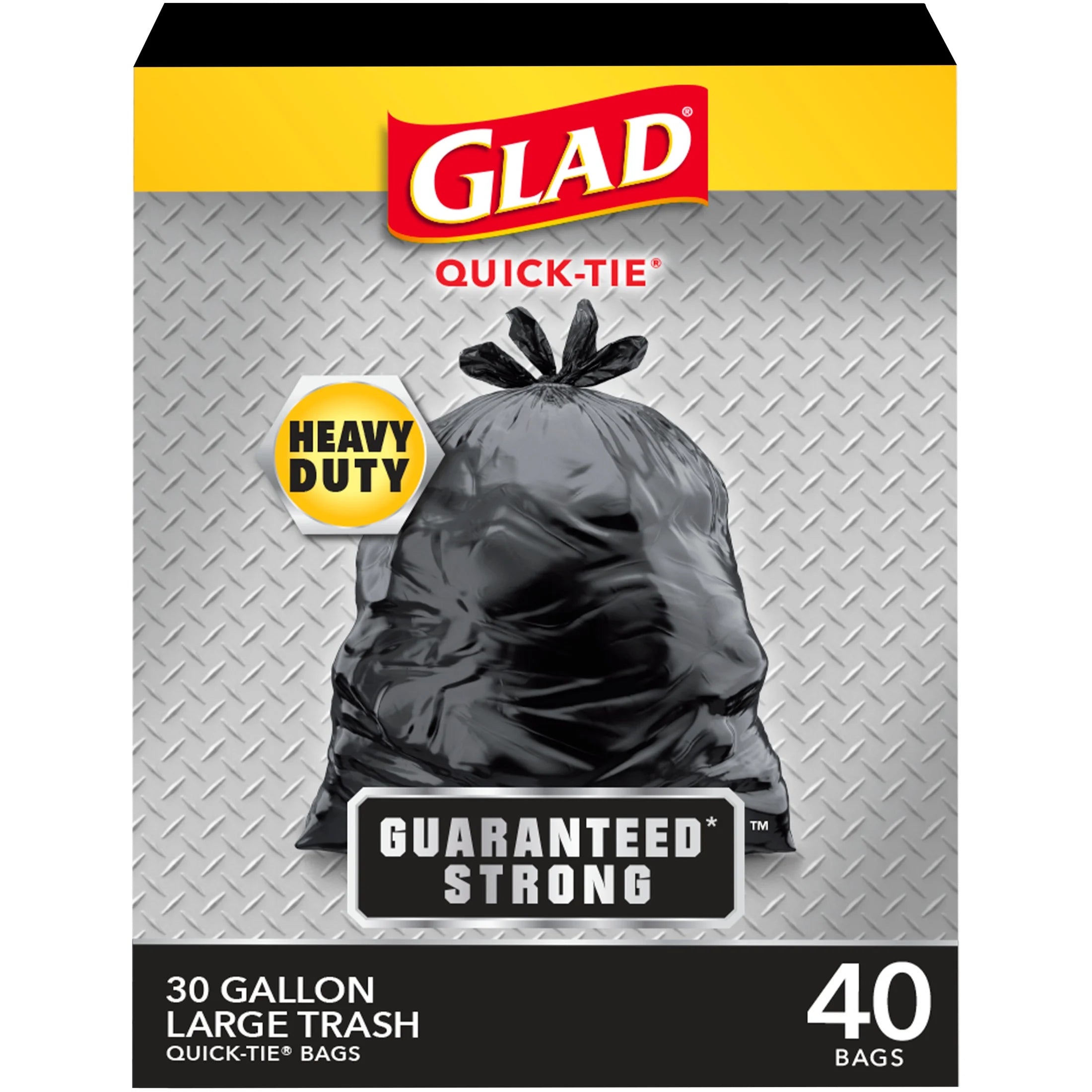 30-Gallon Quick Tie Extra Strong Heavy Duty Large Trash Bags, 40 Bags
