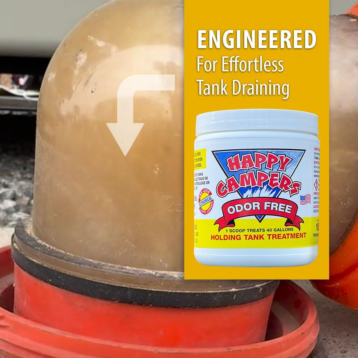 Happy Campers RV Toilet Treatment - Powerful Odor Control, Long-Lasting RV Tank Treatment - Prevents Clogs, Buildup, Sensor Failure - Keeps Holding Tank Clean & Healthy, Odor Free (18 Treatments)