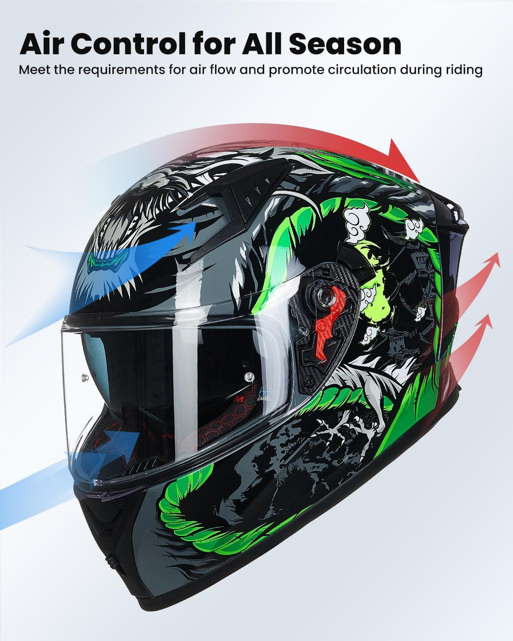 ILM Motorcycle Helmet Full Face with Pinlock Compatible Clear&Tinted Visors and Fins Street Bike Motocross Casco DOT Model Z501(Legend Green, Medium)