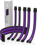 EZDIY-FAB PSU Cable Extension Kit Sleeved Cable Custom Power Supply Sleeved Extension 16 AWG 24-PIN 8-PIN 6-PIN 4+4-PIN with Combs- Black/Purple