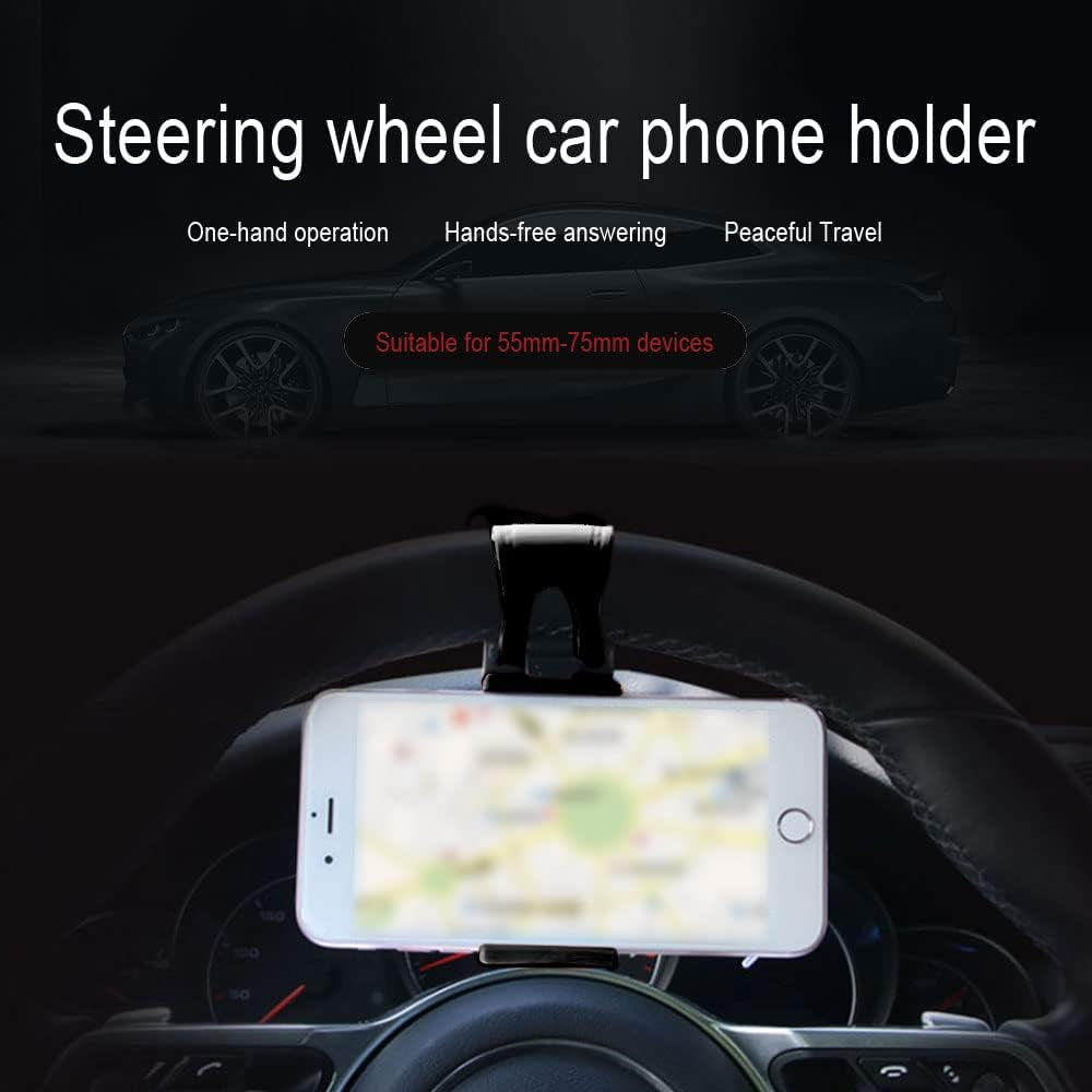 HAOBO Car Phone Holder - Adjustable Car Cradle, Steering Wheel Phone Mount, Universal Mobile Phone Mount, Hands Free Automobile Cell Phone Holder for Most Steering Wheels (Black)