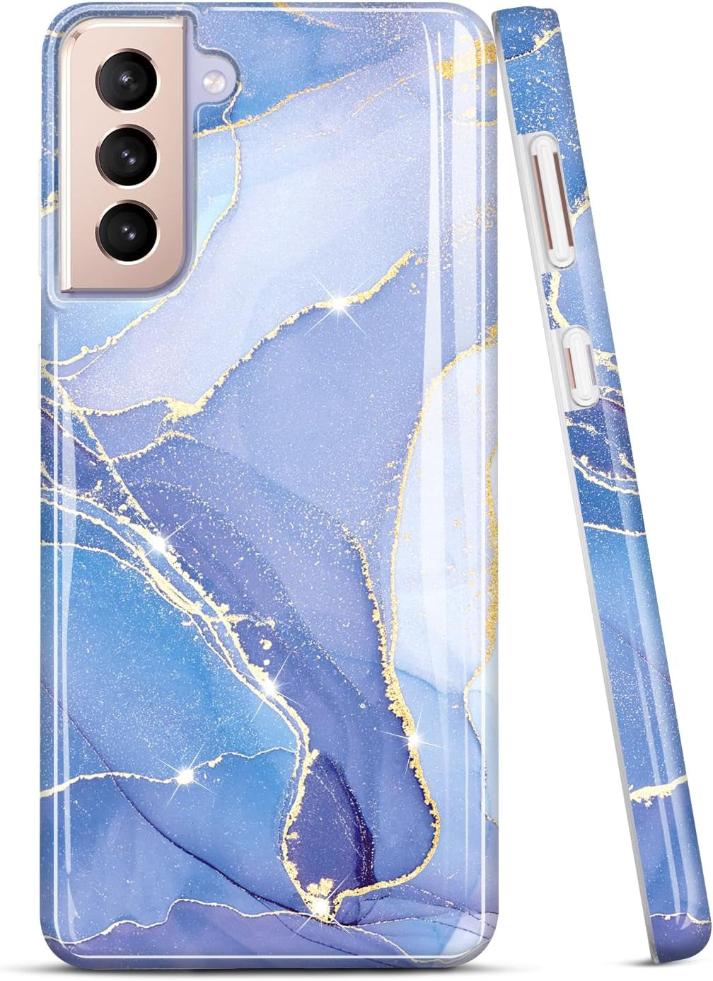 JIAXIUFEN Galaxy S21 Case Gold Sparkle Glitter Marble Slim Shockproof TPU Soft Rubber Silicone Cover Phone Case for Samsung Galaxy S21 5G 6.2 Inch 2021 Blue