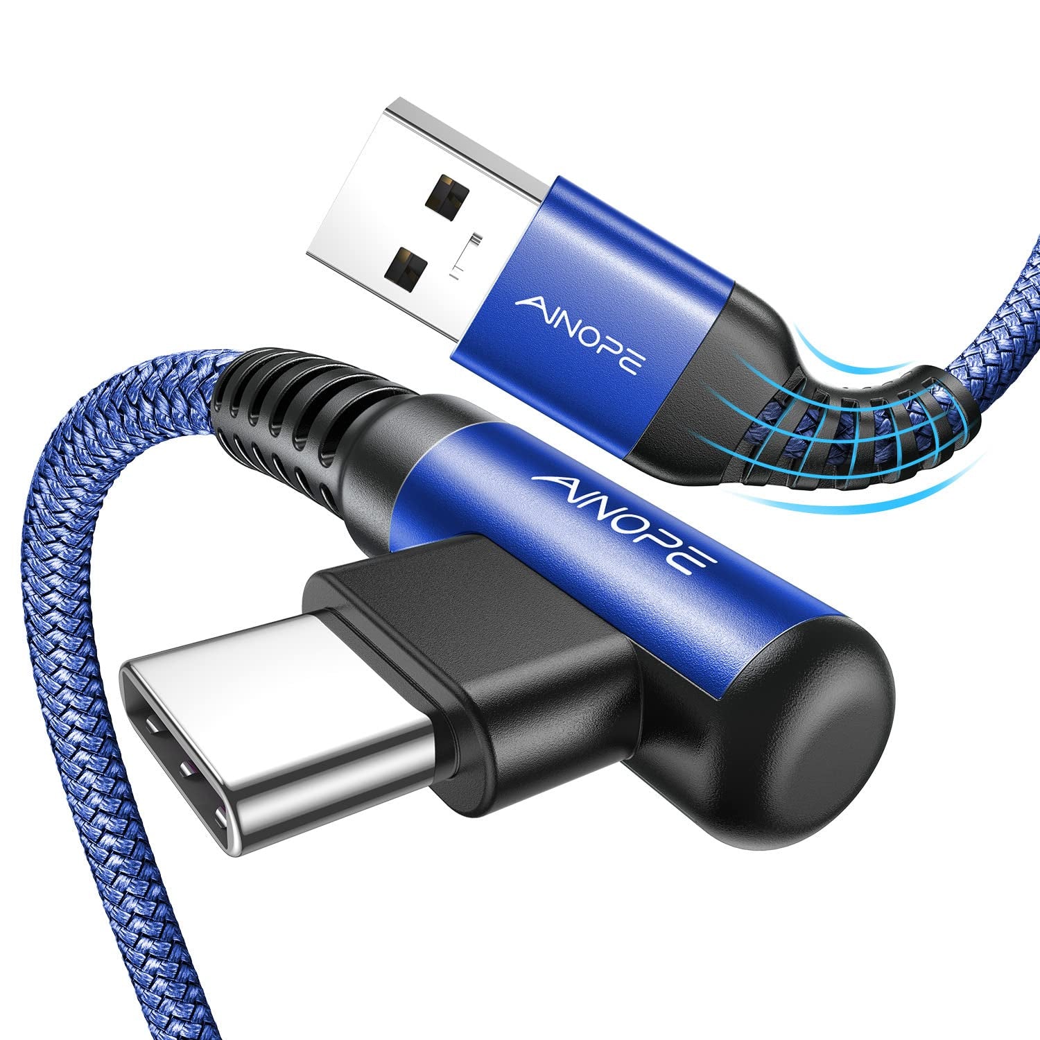 AINOPE 2-Pack Type C Charging Cable 3.1A Fast Charge, Right Angle [6.6Ft+6.6Ft] USB C Cable, Durable Nylon Braided Type C Charging Cable Fast Charge Compatible Galaxy S10 S9 S21, LG V30,V20,G6