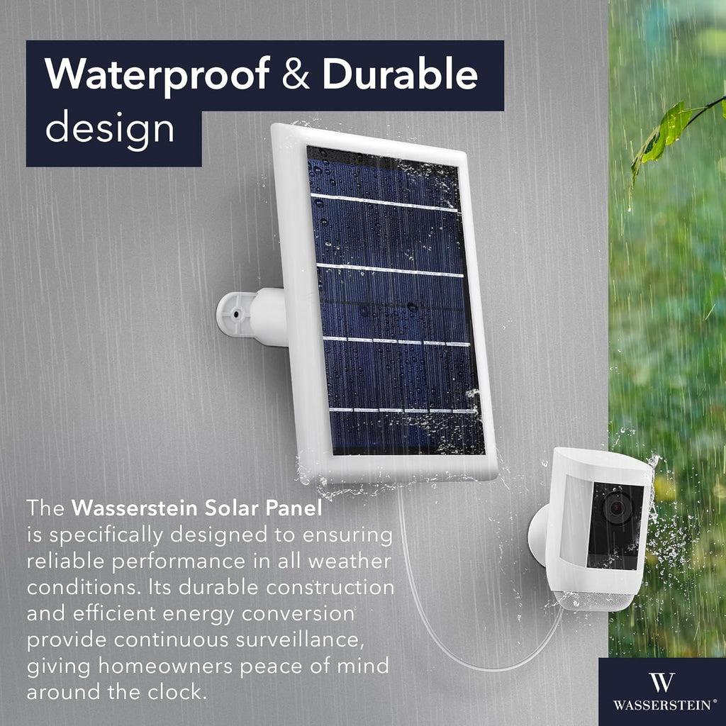 Wasserstein Solar Panel Compatible with Ring Spotlight Cam/Plus/Pro Battery, Stick up Cam/Pro & Outdoor Cam plus Battery - Continuous Power for Ring Surveillance Camera (3-Pack, White)