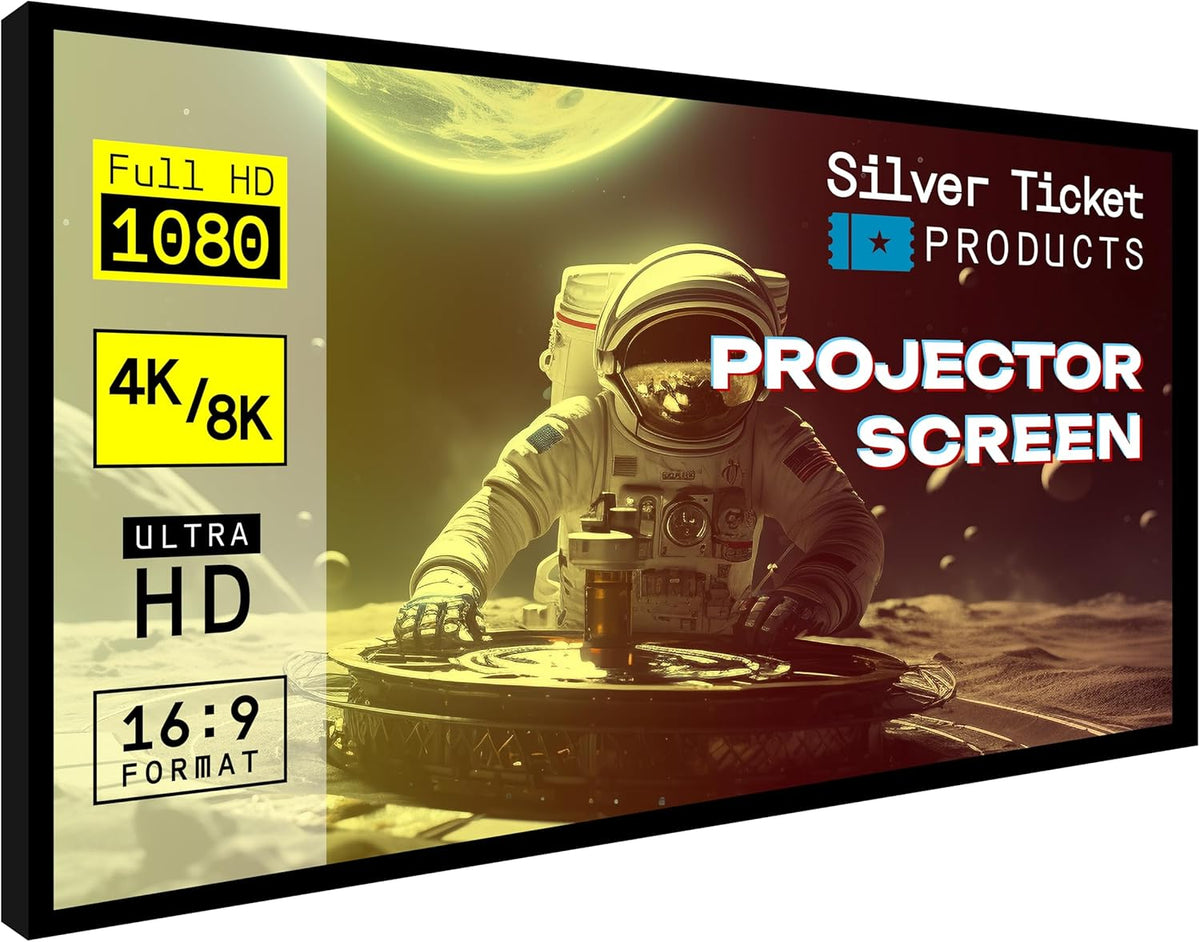 Silver Ticket Products STR Series 6 Piece Home Theater Fixed Frame 4K / 8K Ultra HD, HDTV, HDR & Active 3D Movie Projection Screen, 16:9 Format, 150" Diagonal, White Material STR-169150