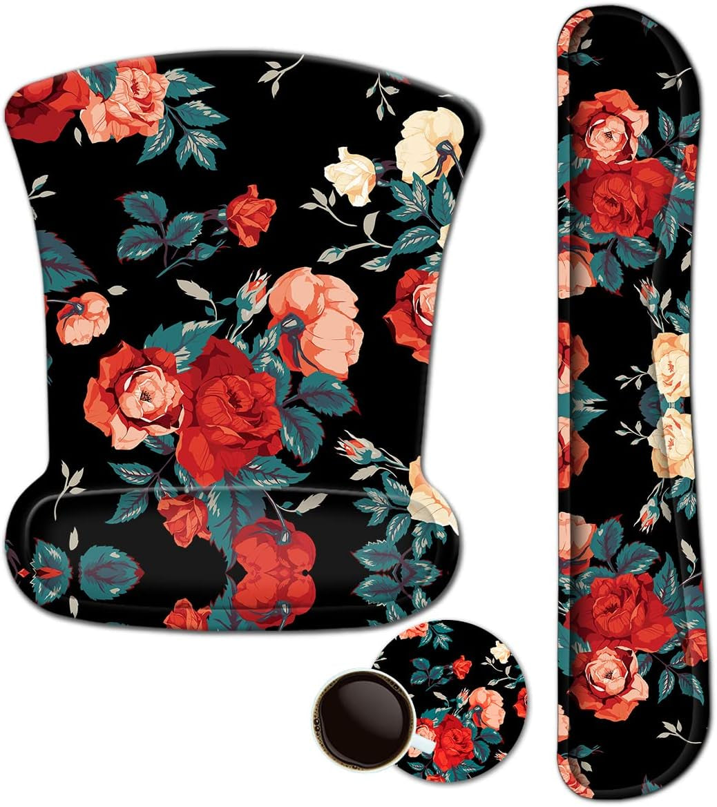 Mouse Pad with Wrist Support and Keyboard Wrist Rest Pad Set,Ergonomic Mouse Pads for Computers Laptop,Non-Slip Comfortable Mousepad W/Raised Memory Foam for Easy Typing & Pain Relief (Starry Night)