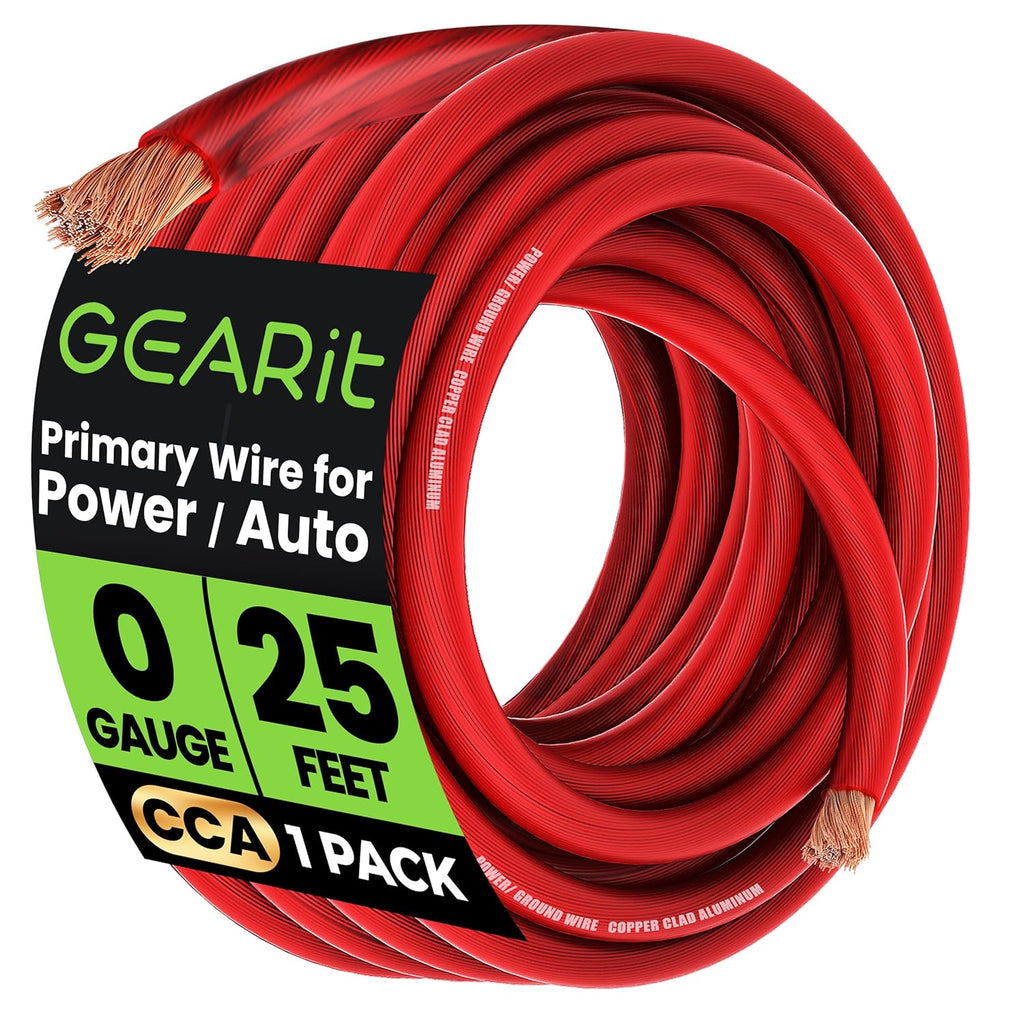 Gearit 1/0 Gauge Wire 25 Ft Red, 0 AWG CCA Battery Cable Power/Ground Wire for Car Audio, Amplifier, RV Trailer & Automotive Electrical