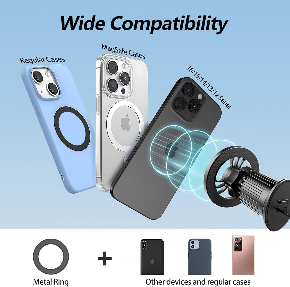 Jaroco for [Magsafe Car Mount] [360°Flexible Rotation] [20X Strong Magnets] Upgraded Metal Hook, Hands-Free Phone Holder Fit for Iphone 16/15/14/13/12 Series, Black