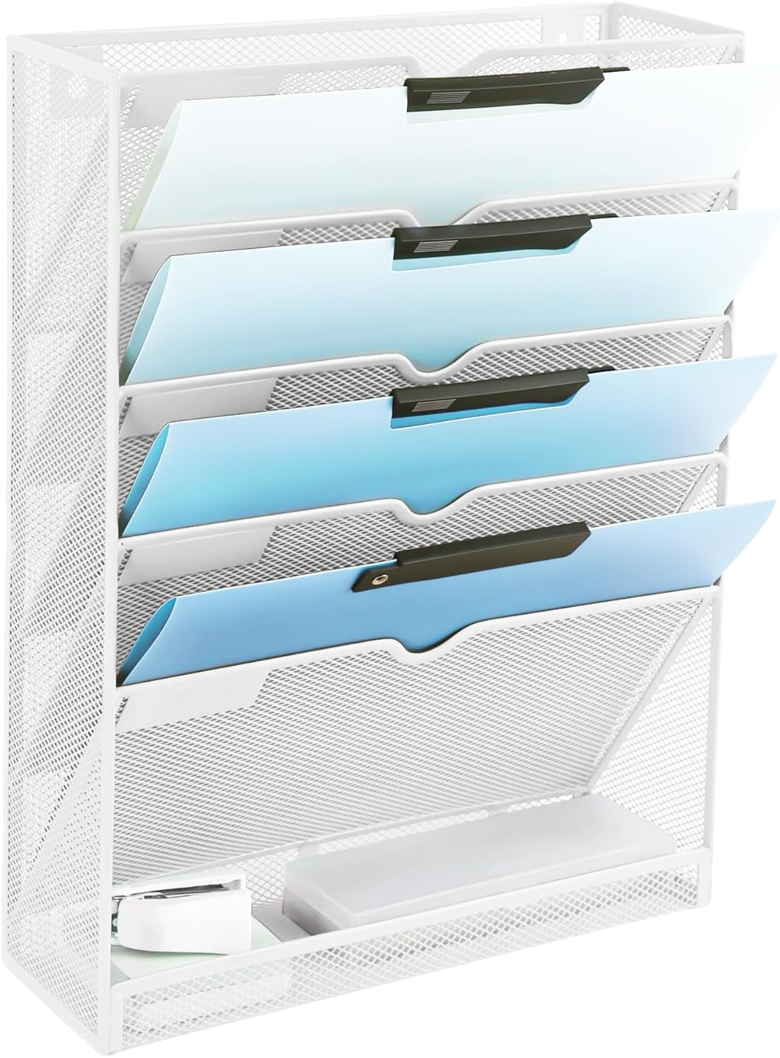 EASEPRES 8 Pocket Mesh Hanging Wall File Organizer, Wall Mounted Mail Paper Document Folder Holder, Clipboard Storage Organization Magazine Rack with Nametag Label for Office Home School, Black