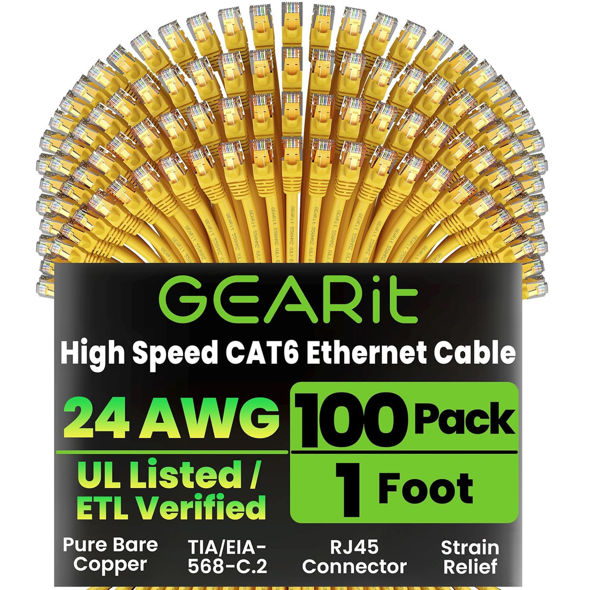 Gearit Cat 6 Ethernet Cable (10-Pack 10 Feet) Cat6 Network Patch, 10Gbps, RJ45, Snagless Cord, Gold-Plated Connectors, Internet for PC, TV, Tablet, Router, Printer, Servers, IT Data Center - Green