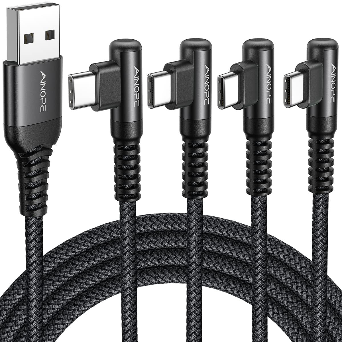 AINOPE 2-Pack Type C Charging Cable 3.1A Fast Charge, Right Angle [6.6Ft+6.6Ft] USB C Cable, Durable Nylon Braided Type C Charging Cable Fast Charge Compatible Galaxy S10 S9 S21, LG V30,V20,G6