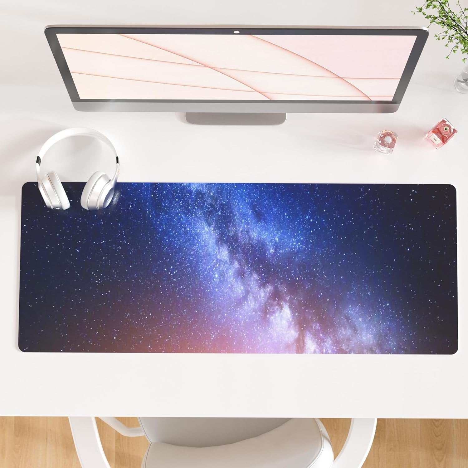 QIYI Large Mouse Pad, Cute Pink Desk Mat for Desktop, Women Girls PU Leather Desk Pad Waterproof Gaming Mousepad, Rose Gold Marble Computer Protector Writing Pad for School Office Home 31.5" X 15.7"