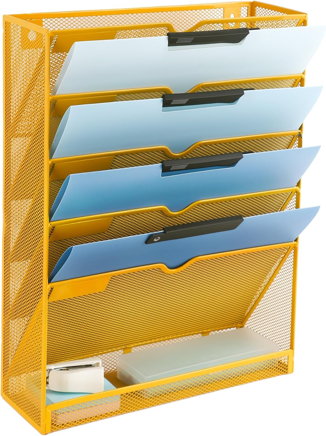 EASEPRES 8 Pocket Mesh Hanging Wall File Organizer, Wall Mounted Mail Paper Document Folder Holder, Clipboard Storage Organization Magazine Rack with Nametag Label for Office Home School, Black