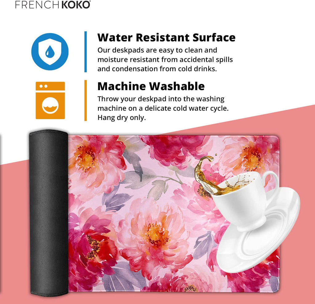 French KOKO Large Mouse Pad Desk Mat 15" X 30" – Extended Floral Desk Protector for Keyboard & Mouse – Non-Slip Waterproof Cute Office Pad Aesthetic Workstation Mat