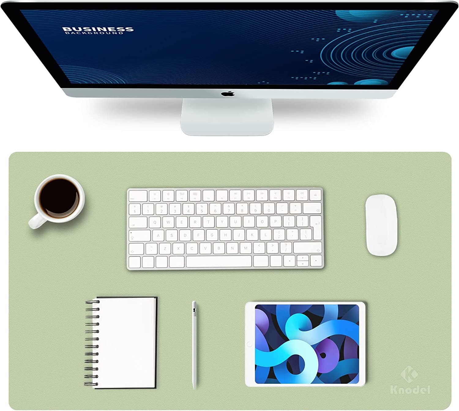 K KNODEL Large Office Leather Desk Mat, Mouse and Keyboard Pad, Computer and Laptop Mat, Desktop Protector and Cover, Writing Pad and Blotter (31.5"X15.7", White)