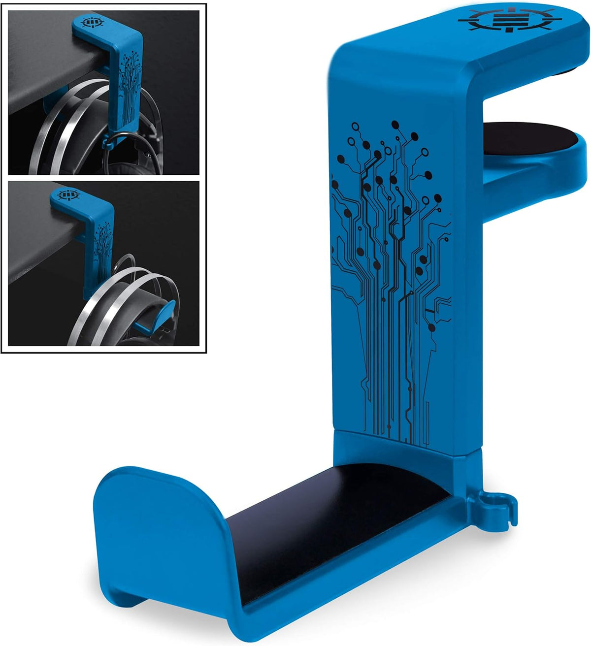 ENHANCE PC Gaming Headphone Holder - Desk Headphone Hanger Esports Headset Holder with Adjustable 360 Rotation, under Desk Hook Clamp, Universal Fit - Built in Cable Clip Organizer - Red