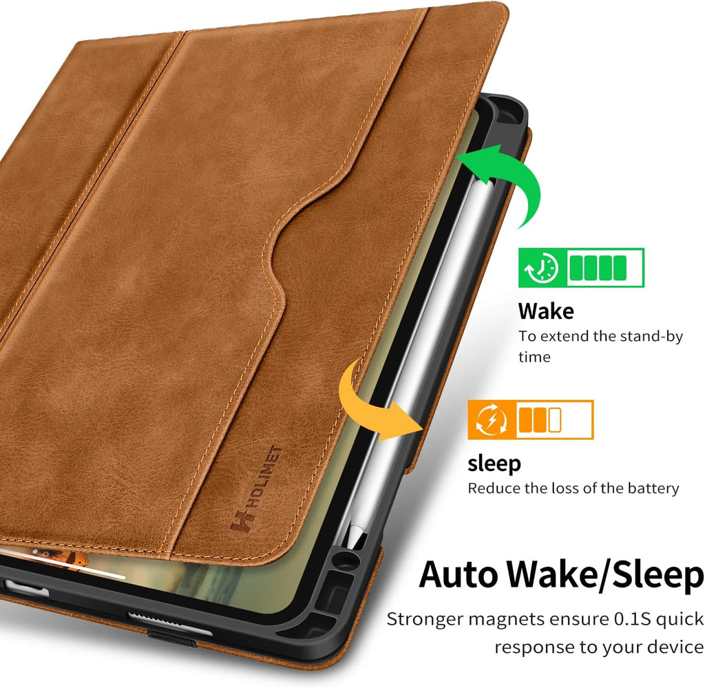 H HOLIMET Case for Ipad Pro 12.9 2022 6Th/5Th/4Th/3Rd Generation 2021 2020 2018 with Pencil Holder Pocket Soft TPU Back Shockproof, Auto Sleep/Wake, Vegan Leather