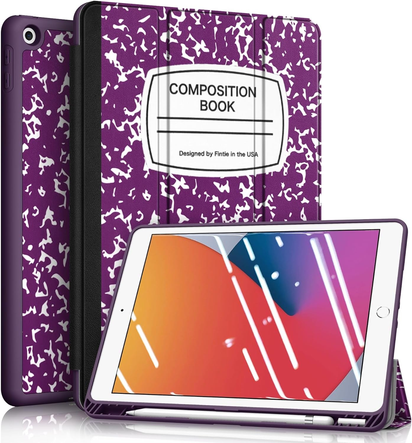 Fintie Slimshell Case for Ipad 9Th / 8Th / 7Th Generation (2021/2020/2019 Model) 10.2 Inch - [Built-In Pencil Holder] Soft TPU Protective Stand Back Cover, Auto Wake/Sleep, Composition Book Black