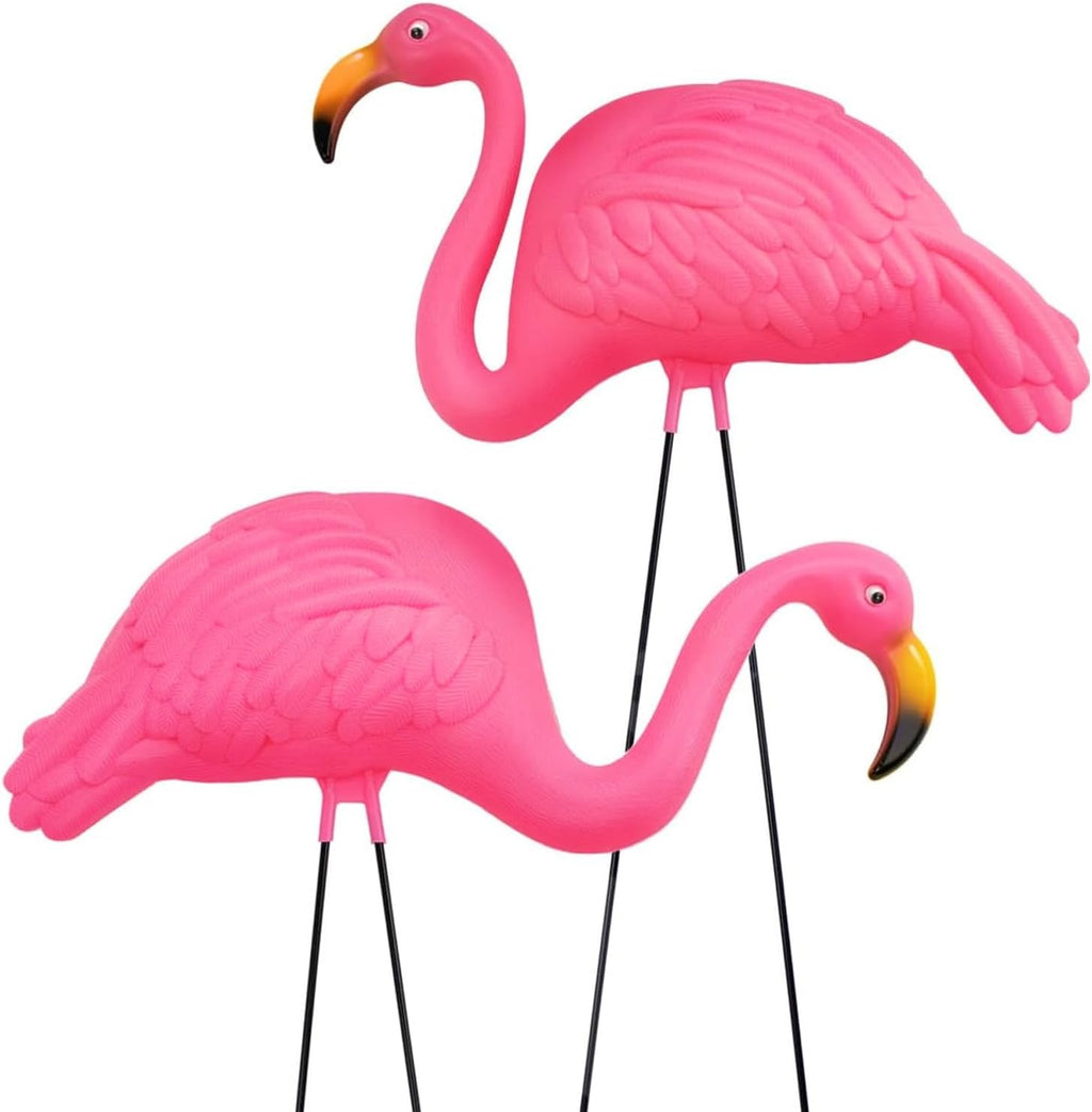 GIFTEXPRESS Pink Flamingos Yard Decorations - 2 Pack Extra Large 24" Tall Plastic Flamingo Statue W/Metal Stakes - Lawn Ornaments & Garden Decor for Outdoor Parties