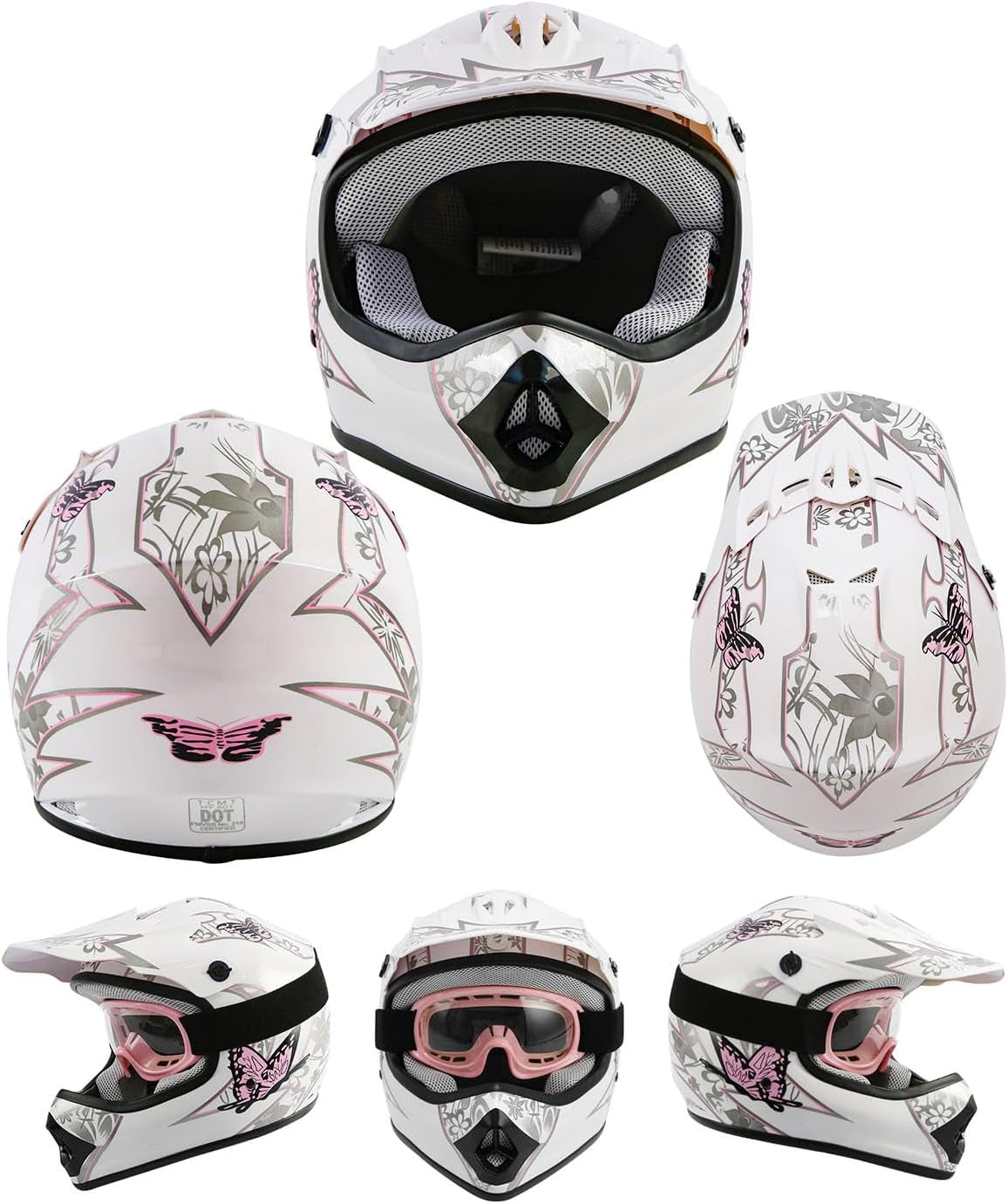 TCT-MOTORPARTS DOT Youth Kids Dirt Bike Full Face Helmets Motocross ATV Offroad Four Wheeler Helmet Pink Butterfly Medium Size