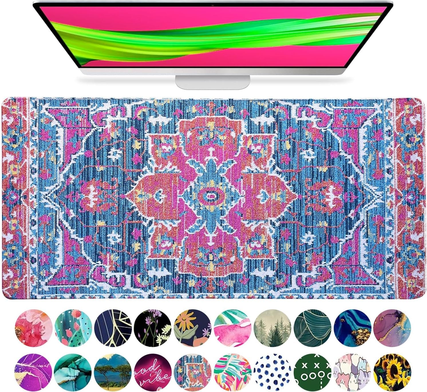 French KOKO Large Mouse Pad Desk Mat 15" X 30" – Extended Floral Desk Protector for Keyboard & Mouse – Non-Slip Waterproof Cute Office Pad Aesthetic Workstation Mat
