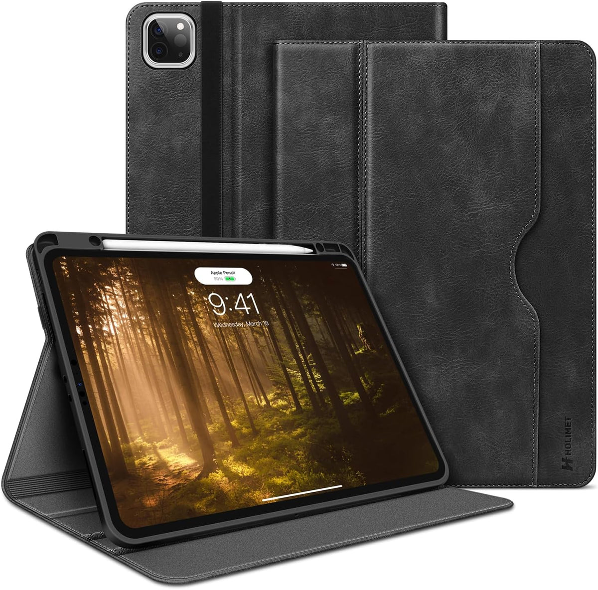 H HOLIMET Case for Ipad Pro 12.9 2022 6Th/5Th/4Th/3Rd Generation 2021 2020 2018 with Pencil Holder Pocket Soft TPU Back Shockproof, Auto Sleep/Wake, Vegan Leather