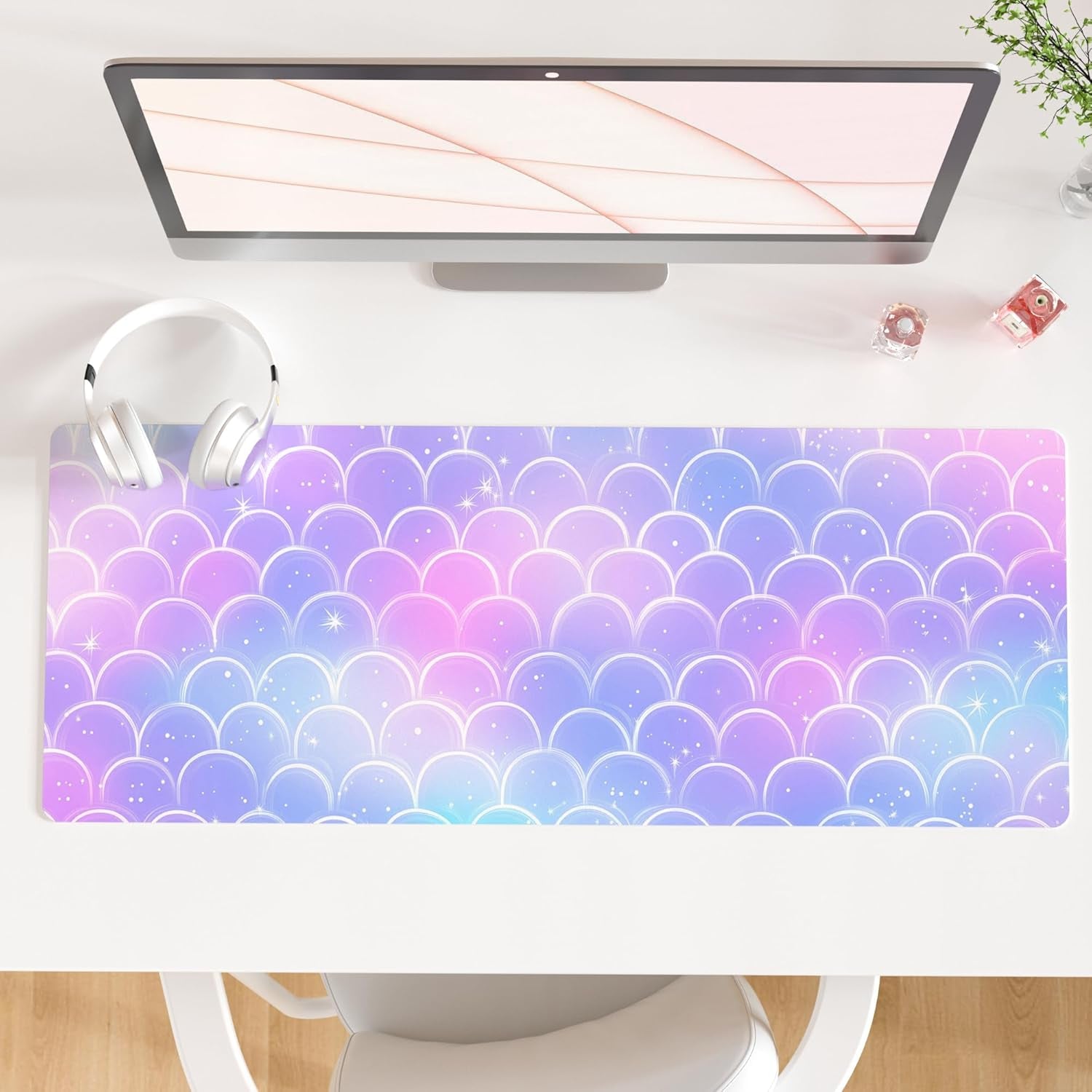 QIYI Large Mouse Pad, Cute Pink Desk Mat for Desktop, Women Girls PU Leather Desk Pad Waterproof Gaming Mousepad, Rose Gold Marble Computer Protector Writing Pad for School Office Home 31.5" X 15.7"