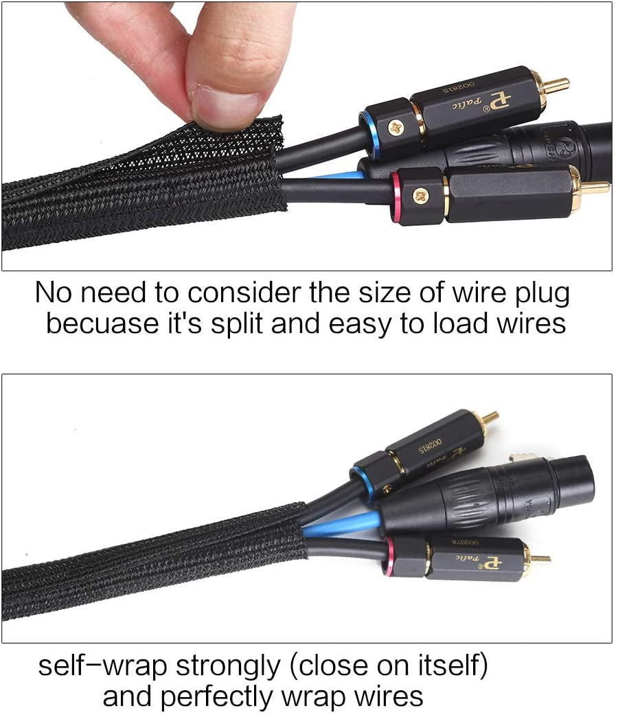 Alex Tech 10Ft - 3/8 Inch Cord Protector Wire Loom Tubing Cable Sleeve Split Sleeving for USB Cable Power Cord Audio Video Cable – Protect Cat from Chewing Cords - Black