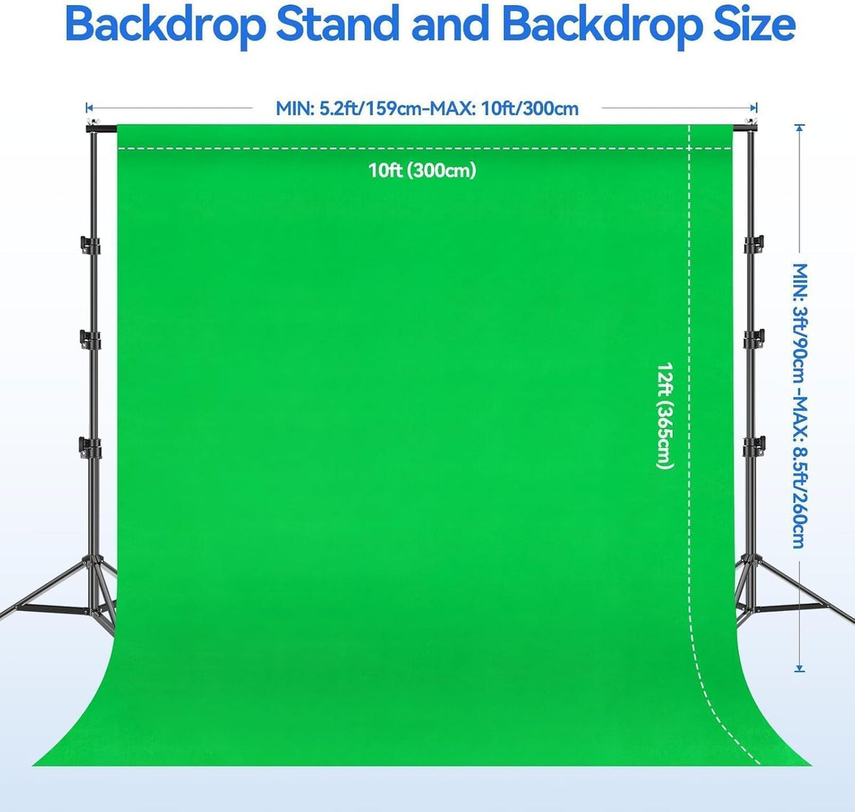 EMART 8.5 X 10Ft Green Screen Backdrop Kit with Tripod Stand, Photography Background Support System with 10 X12Ft 100% Cotton Muslin Chromakey Backdrop for Photo Studio, Video Shooting, Live Streaming