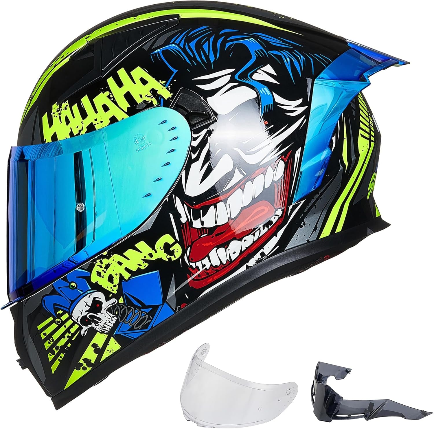 ILM Motorcycle Helmet Full Face with Pinlock Compatible Clear&Tinted Visors and Fins Street Bike Motocross Casco DOT Model Z501(Legend Green, Medium)