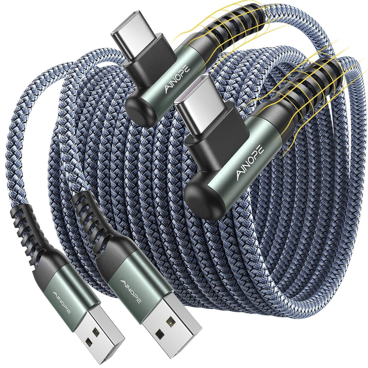 AINOPE 2-Pack Type C Charging Cable 3.1A Fast Charge, Right Angle [6.6Ft+6.6Ft] USB C Cable, Durable Nylon Braided Type C Charging Cable Fast Charge Compatible Galaxy S10 S9 S21, LG V30,V20,G6