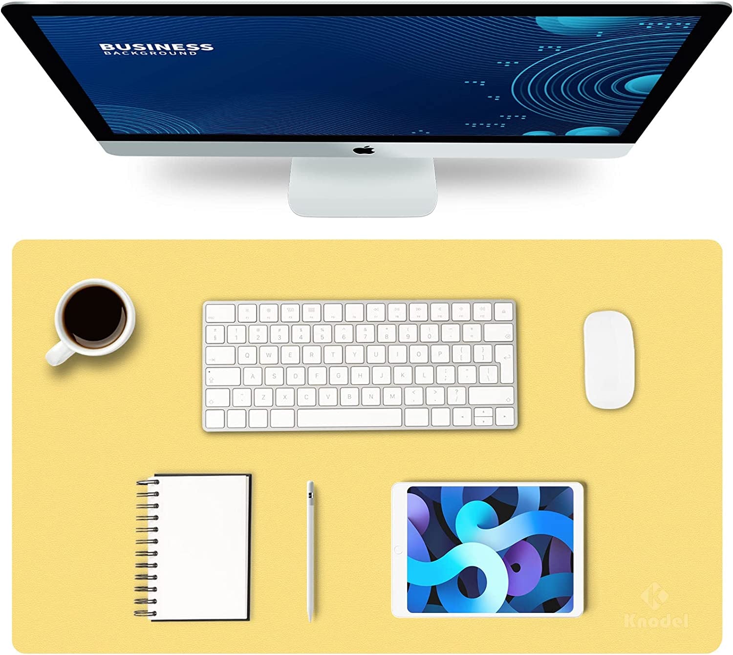 K KNODEL Large Office Leather Desk Mat, Mouse and Keyboard Pad, Computer and Laptop Mat, Desktop Protector and Cover, Writing Pad and Blotter (31.5"X15.7", White)