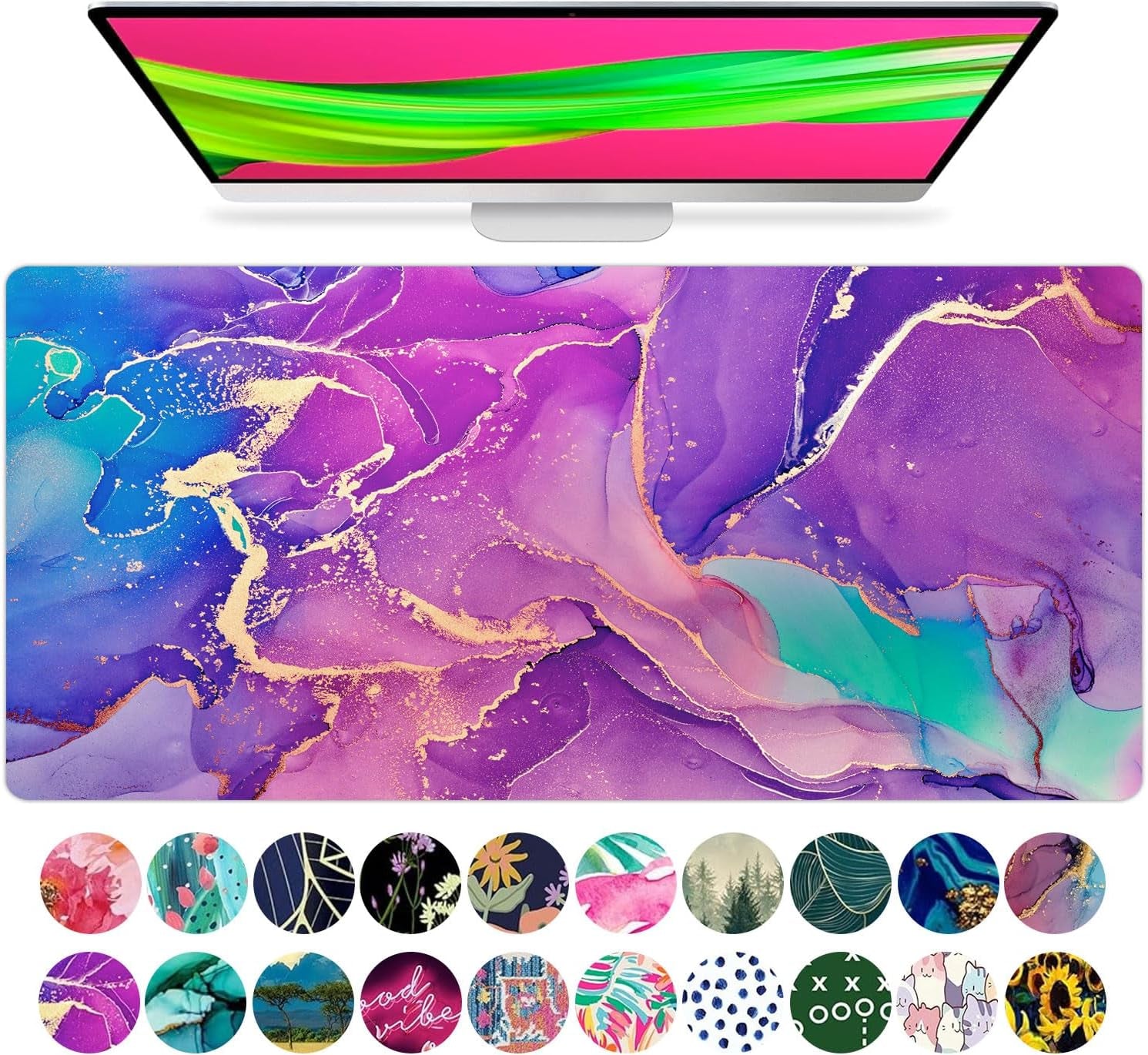 French KOKO Large Mouse Pad Desk Mat 15" X 30" – Extended Floral Desk Protector for Keyboard & Mouse – Non-Slip Waterproof Cute Office Pad Aesthetic Workstation Mat